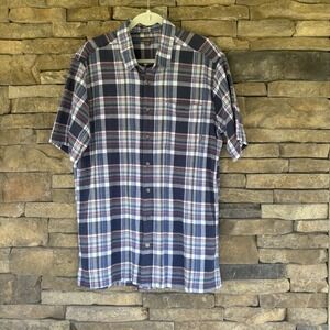 Eddie Bauer Shirt Mens TXL Blue Plaid Button Up Short Sleeve Outdoors XLT - Used